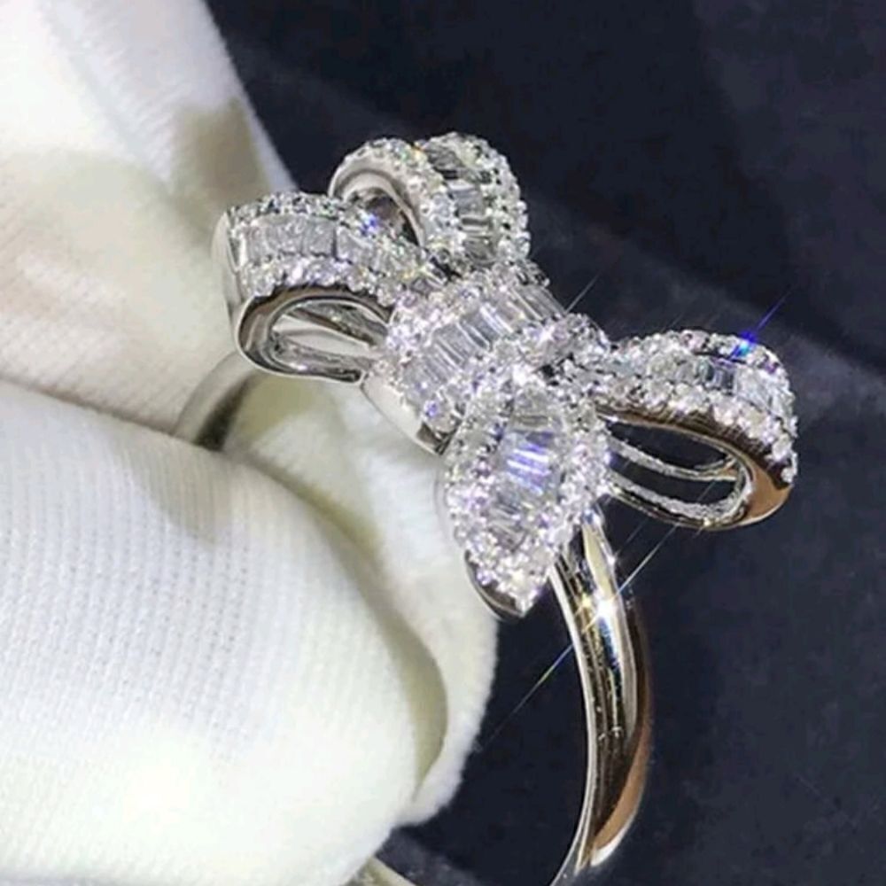 Diamond Bow Silver Ring - Picture 3 of 6